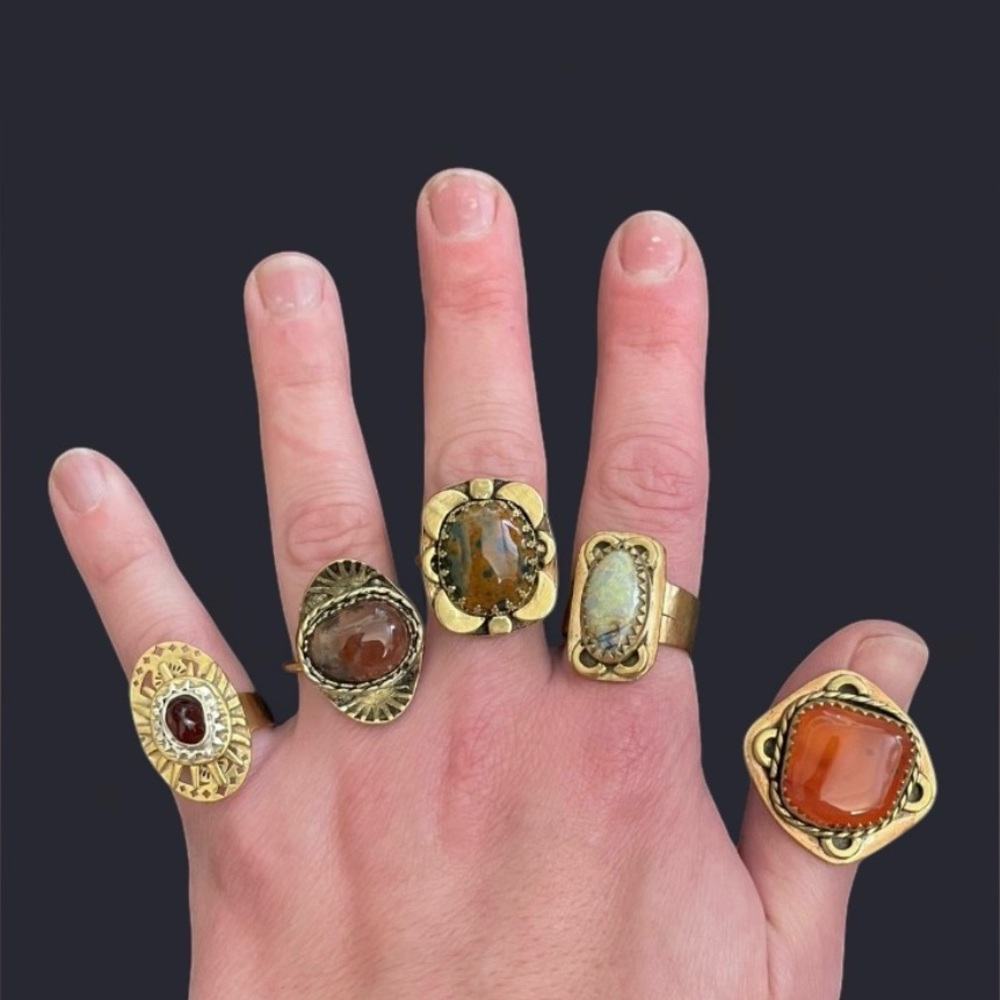 Bloodstone + Brass Metal Ring